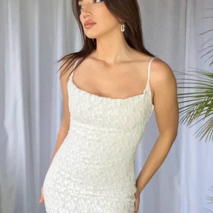 Ful Dantelli Midi Boy Askılı Elbise